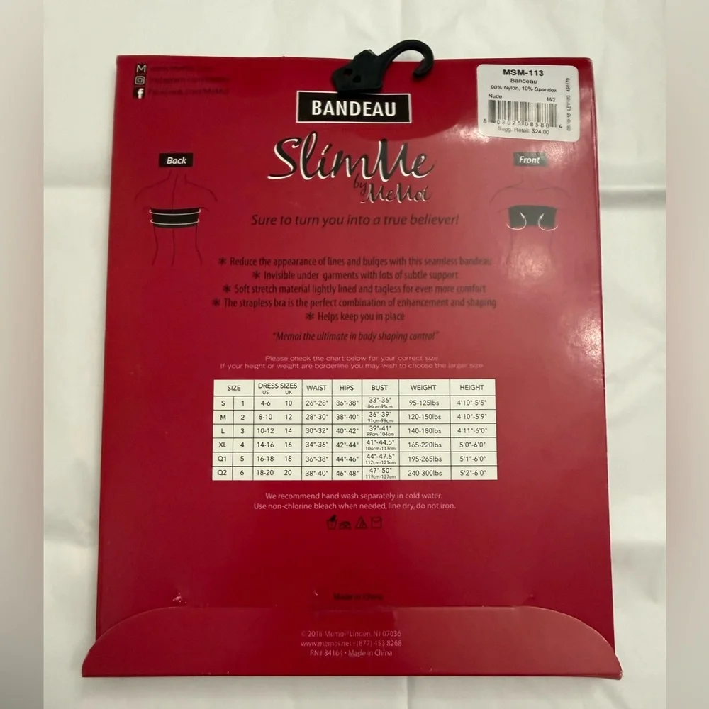 NWT SlimMe by MeMoi Strapless Seamless Bandeau Bra Shaper Nude Size M/2 MSM-113 - Picture 3 of 5